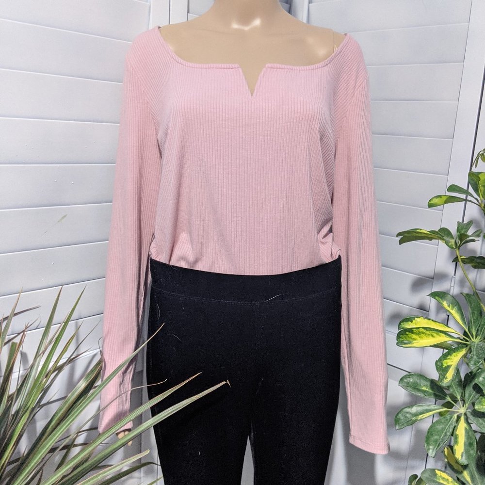 Material Girl Light Pink Bodysuit 2X Long Sleeve